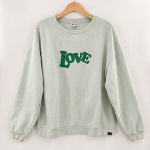 KULE The Oversized 70s LOVE Sweatshirt Womens Large Mint Green Organic Cotton
